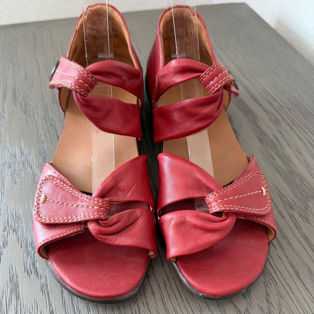 Ziera Sol‎ Red Leather Knotted Strap Mary Jane Comfort Sandals Womens 38 W